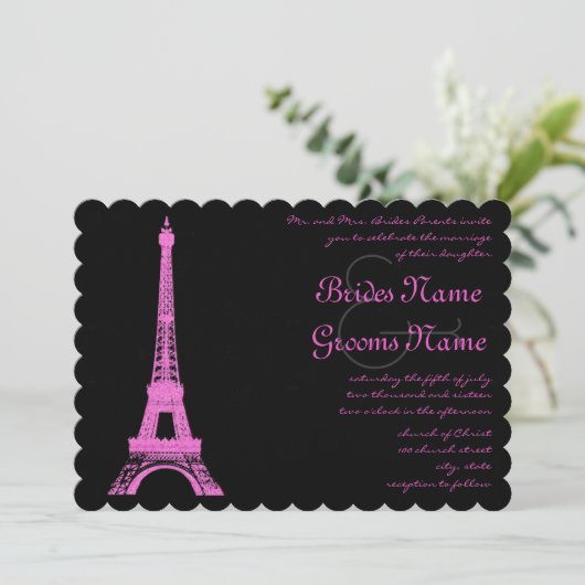 Fuchsia Eiffel Tower Weddenschap Kaart (Staand voorkant)
