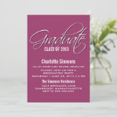 Fuchsia Elegant Script Afstuderen nodigt uit Kaart (Staand voorkant)