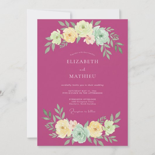 Fuchsia Elegante Botanische Zomerbruiloft Kaart (Voorkant)