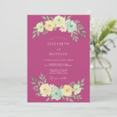 Fuchsia Elegante Botanische Zomerbruiloft Kaart (Staand voorkant)