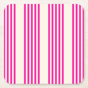 Fuchsia en beige vijf strepen patroon kartonnen onderzetters