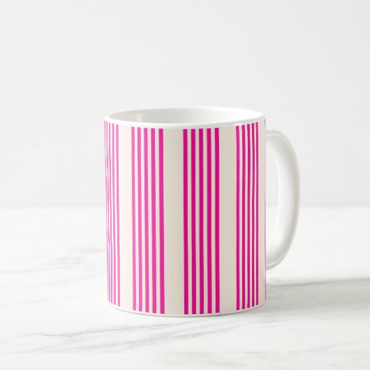 Fuchsia en beige vijf strepen patroon koffiemok (Voorkant rechts)