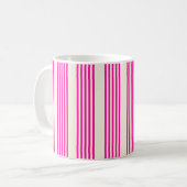 Fuchsia en beige vijf strepen patroon koffiemok (Voorkant links)