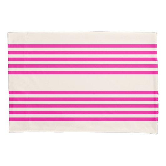 Fuchsia en beige vijf strepen patroon kussensloop (Voorkant)