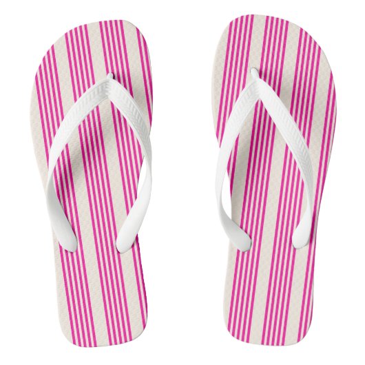 Fuchsia en beige vijf strepen patroon teenslippers (Voetbed)