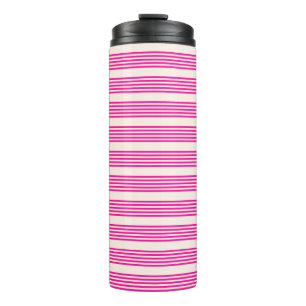 Fuchsia en beige vijf strepen patroon thermosbeker