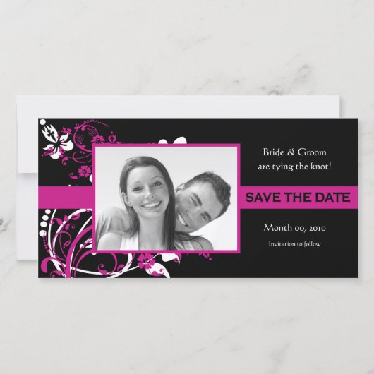 Fuchsia en Black Floral Bewaar de datumfotokaarten Save The Date (Voorkant)