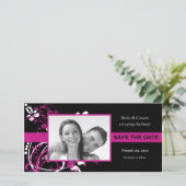 Fuchsia en Black Floral Bewaar de datumfotokaarten Save The Date (Staand voorkant)