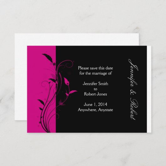 Fuchsia en Black Wedding Save the Date (Voorkant / Achterkant)