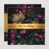 Fuchsia en Blue Spring Garden bruiloft uitnodiging (Voorkant / Achterkant)