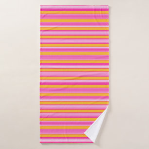 Fuchsia en geel vijf strepen patroon badhanddoek