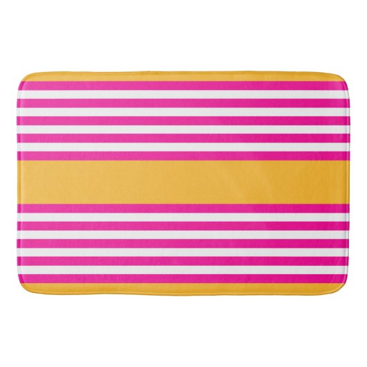Fuchsia en geel vijf strepen patroon badmat (Voorkant)