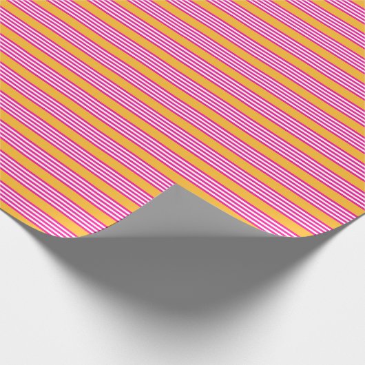 Fuchsia en geel vijf strepen patroon cadeaupapier (Hoek)