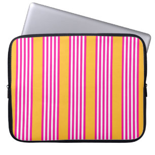 Fuchsia en geel vijf strepen patroon laptop sleeve
