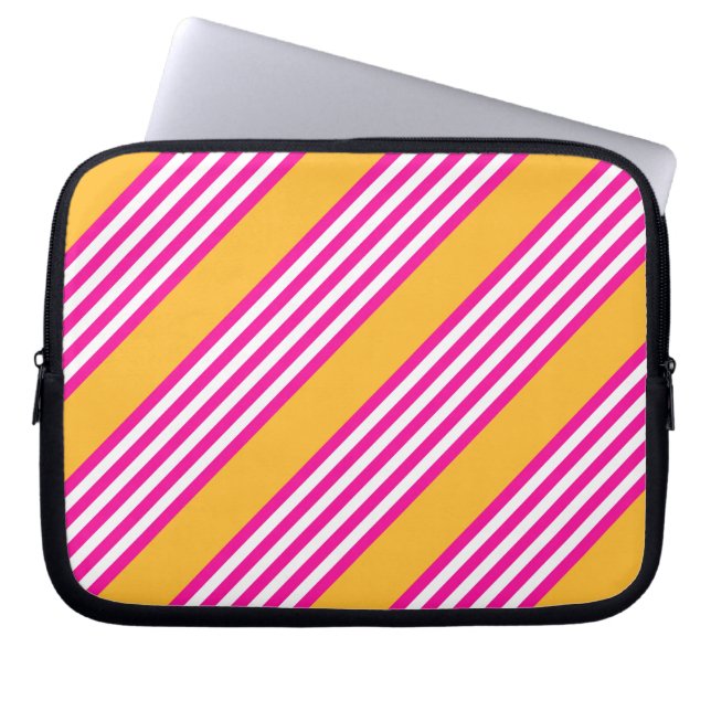Fuchsia en geel vijf strepen patroon laptop sleeve (Voorkant)