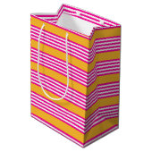 Fuchsia en geel vijf strepen patroon medium cadeauzakje (Achterkant Gekanteld)