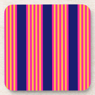Fuchsia en gele strepen met blauw van de marine bier onderzetter