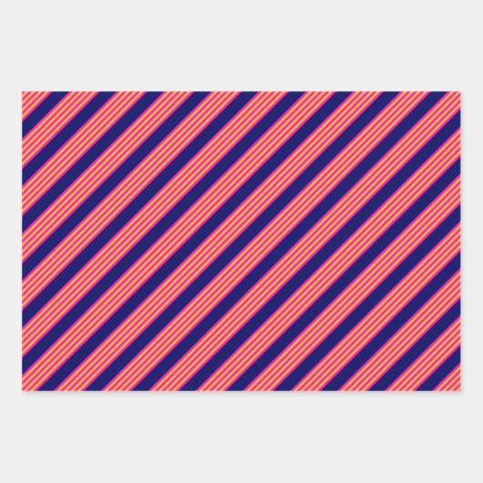 Fuchsia en gele strepen met blauw van de marine inpakpapier vel (Voorkant 2)