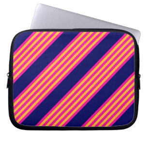 Fuchsia en gele strepen met blauw van de marine laptop sleeve