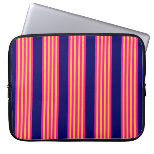 Fuchsia en gele strepen met blauw van de marine laptop sleeve
