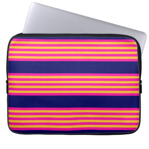 Fuchsia en gele strepen met blauw van de marine laptop sleeve