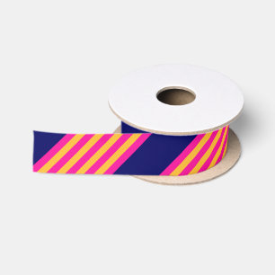 Fuchsia en gele strepen met blauw van de marine satijnen lint