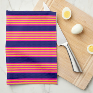 Fuchsia en gele strepen met blauw van de marine theedoek