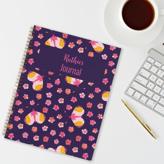 Fuchsia en gele vlinder gepersonaliseerd tijdschri notitieboek