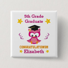 Fuchsia en goud 5e klas afgestudeerd vierkante button 5,1 cm
