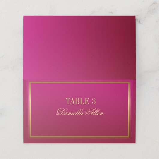 Fuchsia en goud Elegant Wedding Place Card Plaatskaartje (Buitenkant ongevouwen)