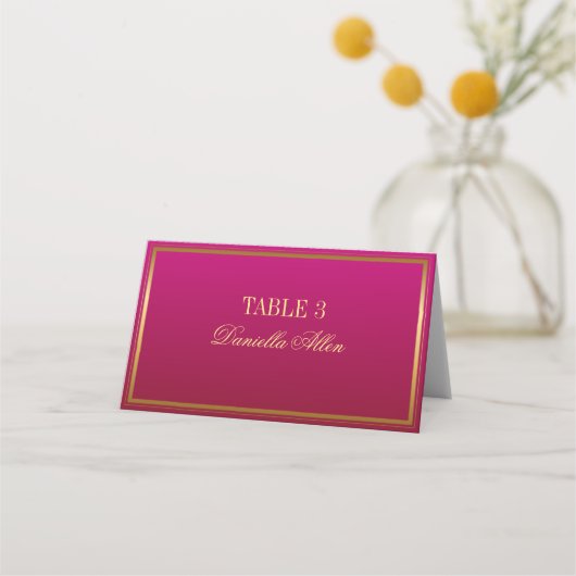 Fuchsia en goud Elegant Wedding Place Card Plaatskaartje (Voorkant)