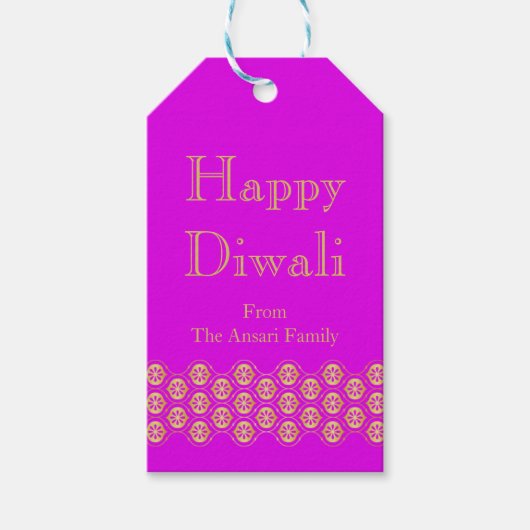 Fuchsia en Goud Indisch Patroon Diwali Cadeaulabel (Voorkant)