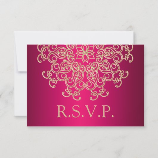 FUCHSIA EN GOUDEN INDIASE RESPONS RSVP-KAART RSVP KAARTJE (Voorkant)