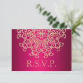 FUCHSIA EN GOUDEN INDIASE RESPONS RSVP-KAART RSVP KAARTJE (Staand voorkant)