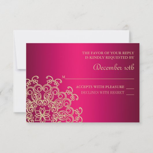 FUCHSIA EN GOUDEN INDIASE RESPONS RSVP-KAART RSVP KAARTJE (Achterkant)