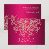 FUCHSIA EN GOUDEN INDIASE RESPONS RSVP-KAART RSVP KAARTJE (Voorkant / Achterkant)