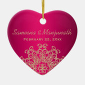 Fuchsia en Gouden Indiase Stijl Huwelijkspartij Fa Keramisch Ornament (Voorkant)