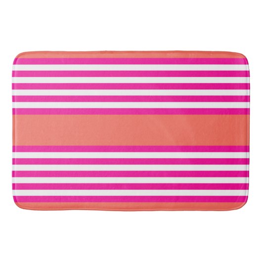 Fuchsia en levend koraal vijf strepen patroon badmat (Voorkant)
