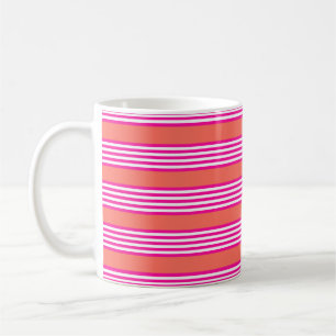 Fuchsia en levend koraal vijf strepen patroon koffiemok