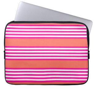 Fuchsia en levend koraal vijf strepen patroon laptop sleeve