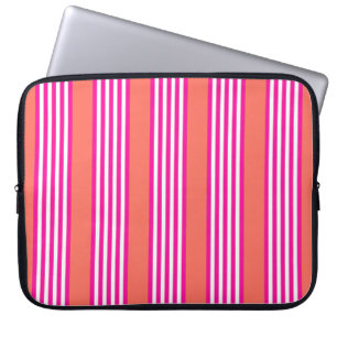 Fuchsia en levend koraal vijf strepen patroon laptop sleeve