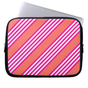 Fuchsia en levend koraal vijf strepen patroon laptop sleeve