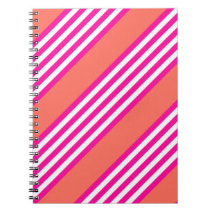 Fuchsia en levend koraal vijf strepen patroon notitieboek