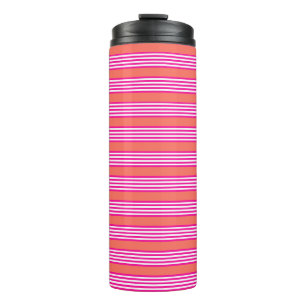 Fuchsia en levend koraal vijf strepen patroon thermosbeker