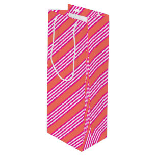 Fuchsia en levend koraal vijf strepen patroon wijn cadeautas