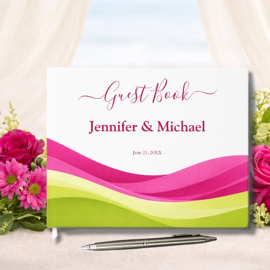 Fuchsia en Limegroene Trouwdag Gastenboek