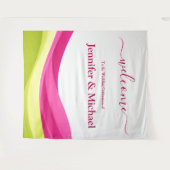 Fuchsia en Limegroene Trouwtekstbord Wandkleed (Voorkant (horizontaal))