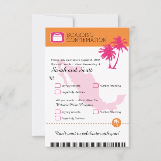 Fuchsia en Oranje Palm Boom Mexico RSVP (Voorkant)