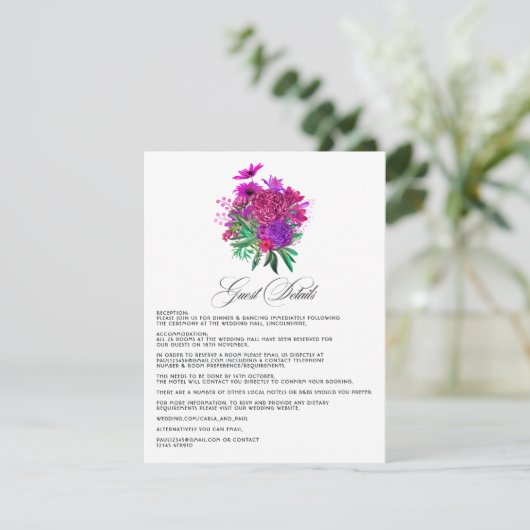 Fuchsia en Paarse bruiloft — Gegevens Informatiekaartje (Staand voorkant)