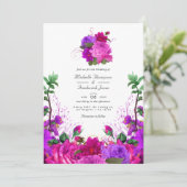  Fuchsia en Paarse Floral QR Code Weddenschap Kaart (Staand voorkant)
